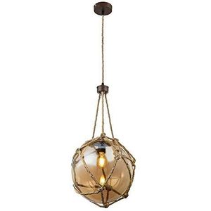 Tiko Hanglamp 1 lichts amber glas met jute touw - Bohemien - Globo - 2 jaar garantie