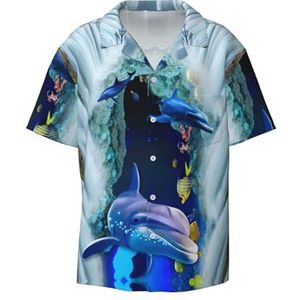 TyEdee Dolphin2 T-shirt met korte mouwen voor heren, met zak, casual overhemd met knopen, zakelijke overhemd, Zwart, XXL