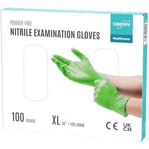 EUROPAPA® 100 x nitrilhandschoenen, wegwerphandschoenen, onderzoekshandschoenen, nitril handschoenen, poedervrij, zonder latex, niet-steriel, latexvrij, wegwerphandschoenen (XL, Groen)