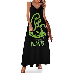 Powered by Plants Maxi-jurk voor dames, V-hals, casual, mouwloos, verstelbare riem, sexy lange jurk