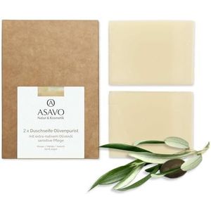 ASAVO Premium olijfoliezeep, handgemaakte biologische zeep met extra vierge olijfolie, 100% natuurlijke zeep, olijfzeep zonder toevoeging van parfum, veganistisch, 2 x 95 g