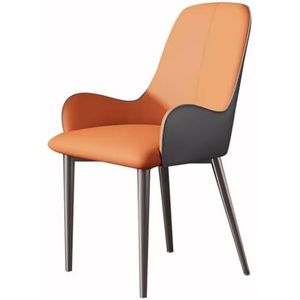 Meal Chairs Keuken Keuken Eetkamerstoelen Moderne PU-leer Gestoffeerde Accent Arm Bureaustoelen Hoge rugleuning Gevoerde zachte zitting for thuis commerciële restaurants(Orange+gray)