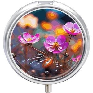 Ronde pillendoos, kleurrijk, kleine bloem, reis-pillendoos, 23 vakken, medicijnen, metaal, tablettenhouder, vitamine-houder voor portemonnee, tas