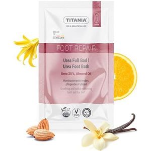 TITANIA® Urea Voetbadzout 40 g (set van 10), verzacht eelt en verzorgt droge voeten, 25% ureum en amandelolie, veganistisch, zonder microplastic, dermatologisch getest, Made in Germany