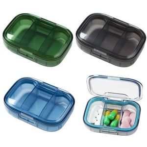 3-delige pillendoos met 3 vakken, pillen-organizer, reis-pillendoos, kleine medicijndoos, geschikt voor zakenreizen, uitstapjes en kamperen (blauw, groen, zwart)
