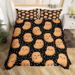 Beddengoedset met schattige aardappelen, super kingsize dekbedovertrek voor kinderen, A aardappel, voor jongens, meisjes, tieners, dekbedovertrek met grappige groentenchips, kawaii, schattig, zwart,