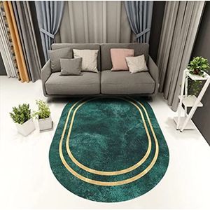 Groen goud ovale karpetten zacht kortpolig licht luxe groot tapijt for woonkamer slaapkamer eetkamer studeerkamer antislip wasbare vloerdecoratiematten(80x160cm)