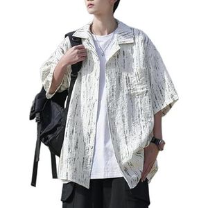 OHERUWKLS Heren Zomer Casual Los Gestreept Button Down Shirt Met Korte Mouwen En Zakken,Grijs,3XL