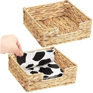 Handdoekenrek van waterhyacint en rieten dienblad voor keuken, eetkamer, badkamer, ijdelheid, toonbank (groot)
