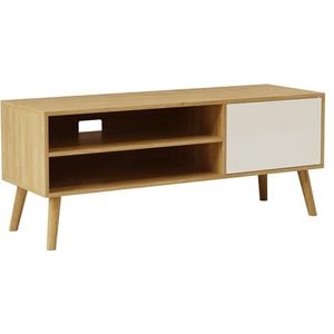 VASAGLE Tv-meubel met een breedte van 120 cm, voor tv's tot 55 inch, entertainmentcentrum, moderne tv-console voor woonkamer, slaapkamer, lounge, natuurlijk eiken en crèmewit LTV120N01