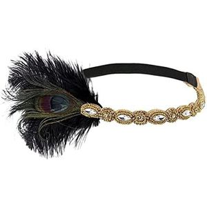 Veer Hoofdband Zwart Haaraccessoires Beaded Sequin Hair Band 1920s Vintage Gatsby Party Headpiece Dames Flapper Feather Hoofdband Carnaval Veer Hoofdband (Size : C)