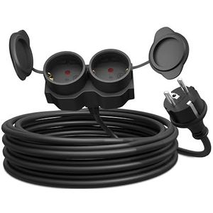 Poppstar 2-voudige Verlengkabel 5m, IP44 voor buiten, 3500W, Stekkerdoos Schuko, Zwart
