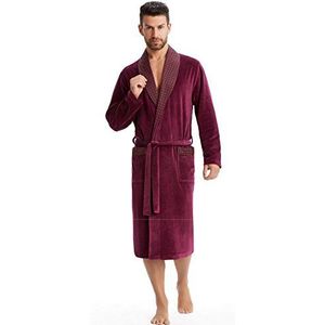 LEVERIE Elegante en knuffelzachte badjas (Made in EU) saunamantel voor heren met elegante reverskraag en ceintuur, Bordeaux met stippen, XL
