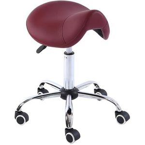 JAVPTAV Professionele Ergonomische Zwarte Wielen Zadelstoel voor Clinic Spa Salon Verstelbare Hoogte Rollende Kruk Met Wielen Snijden Zadelkruk (Rood)