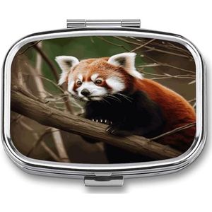 Rode panda op boomtak, reispillenorganisator, draagbaar, dagelijks waterdicht, pillendoosje, kleine medicijnopslagcontainer voor vitaminen, visolie, levertraan, oordopjes