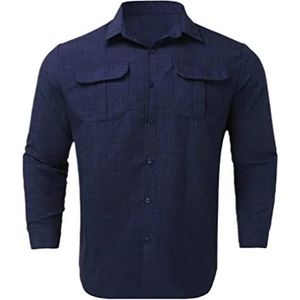 Mannen Turn-down Kraag Casual Overhemd Met Korte Mouwen Pasvorm Shirts For Heren Strijkvrij Button Down Normale Ademend Mouw Zomer Linnen Herenoverhemd heren t-shirt (Color : Blue B, Size : XXL)