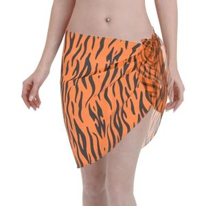 Tijgerstrepen oranje patroon print elegante strandwrap, bikini cover-up, badkleding jurk, voor vrouwen, perfect voor zwembad en resort, Zwart, one size