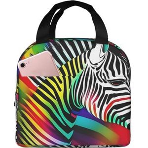 SUHNGE Kleurrijke regenboog zebraprint geïsoleerde lunchtas houdt voedsel urenlang warm/koud, thermische draagtas voor werk, reizen, picknick