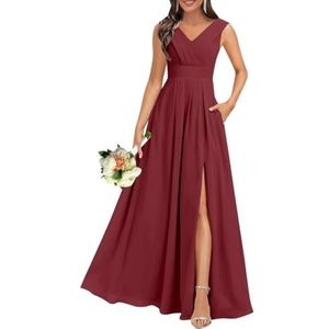 Chiffon bruidsmeisjesjurken voor dames, voor bruiloft, met split, cocktailjurk, avondjurk, baljurk, grote maten, Woestijnroos, 32