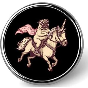 Mopshond Paardrijden Eenhoorn Ronde Broche Pin voor Mannen Vrouwen Aangepaste Badge Knop Kraag Pin voor Jassen Shirts Rugzakken