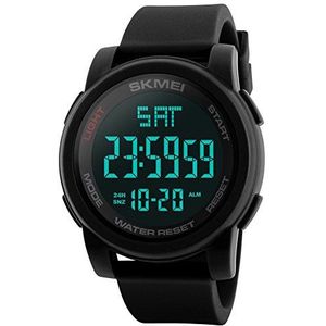 SKMEI Eenvoudige Digitale Militaire Horloges Waterdichte Elektronische LED Dubbele Tijd Zwarte Polshorloge Sport, Zwart, riem