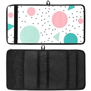 Potlood Wrap, Reizen Tekening Kleurpotlood Roll Organizer voor Artiest, Potloden Pouch Case Geometrische Driehoek Rond Blauw Roze