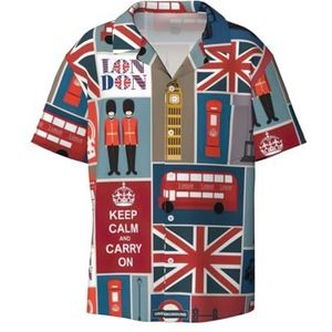 TyEdee Engeland Symbolen Print Heren Korte Mouw Jurk Shirts met Zak Casual Button Down Shirts Business Shirt, Zwart, L