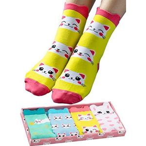 corimori Gr. 36-42 grappige anime katoenen sokken set van 4 in geschenkverpakking, ""Wolk"" de kat, 36-42