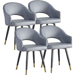 GEIRONV Nordic Eetkamerstoel Set van 4, Waterbestendige PU-lederen bijzetstoel Keuken Moderne woonkamer Eetkamer Accent fauteuils met metalen poten Eetstoelen ( Color : Dark Gray , Size : 85*45*48cm )