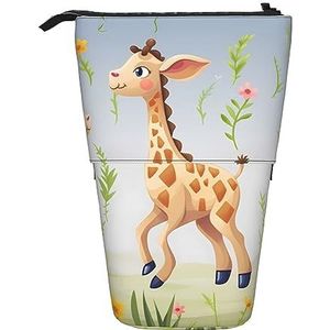 RLDOBOFE Leuke giraf (1) afdrukken Potlood Tas Stand-Up Intrekbare Potlood Doos Organizer Pen Houder Opbergtas Cosmetische Tas Voor Office Kerst Vakantie Gift, Zwart, Eén maat