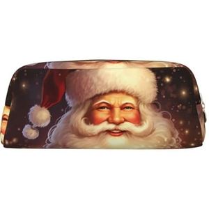 Etui Merry Christmas Santa Claus Lederen Potlood Pouch Draagbare Briefpapier Organizer Potlood Houder Make-up Tas met Ritssluiting