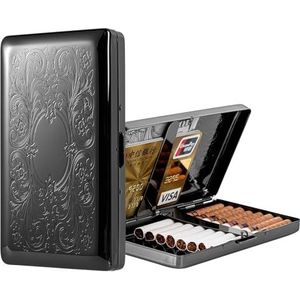 Mooie stijlvolle eenvoudige eenzijdige metalen sigarettenetui voor dames en heren, voor 20 120 Capri-sigaretten (patroon zwart, 20 stuks 120's)