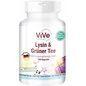 L-Lysin & Groene Thee-Extract, 100 veganistische capsules, 400 mg/200 mg, polyfenolen en EGCG, grote verpakking voor 100 dagen, kwaliteit uit Duitsland ViVe Supplements
