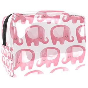 Draagbare Make-up Tas met Rits Reizen Toilettas voor Vrouwen Handige Opslag Cosmetische Pouch Olifant Roze