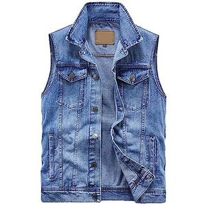 Men's Denim Gilet Retro Lapel Sleeveless Waistcoat Fashion Vintage Motorcycle Denim Jacket Vest with Pockets Biker Gilet Jacket