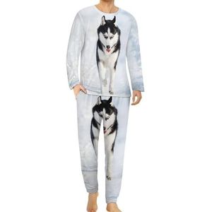 Snow Husky Herenpyjama, loungewear, lange mouwen, bovendeel en onderkant, 2-delig