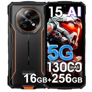 DOOGEE Fire 7 5G, onbreekbare mobiele telefoon, 16 GB + 256 GB/2 TB, 13000 mAh, 18 W, Android 15, onbreekbare smartphone, 6,6 inch HD + 90 Hz, 64 MP + 16 MP AI-camera, IP68/NFC/OTG/GPS (oranje)