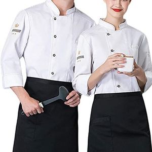 YWUANNMGAZ Unisex chef-koksjack jas lange mouwen zomer restaurant hotel werk uniform enkele rij rij werk jas (kleur: wit, maat: C (XL))