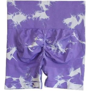 Naadloze Tie Dye Sport Shorts Voor Dames Zomer Elastische Scrunch Hoge Taille Push-Up Buikcontrole Gym Fitness Workout -Wit Paars-S
