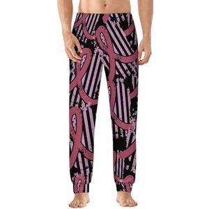Retro kleuren roze lint borstkanker heren pyjama broek zachte lounge bodems lichtgewicht slaapbroek
