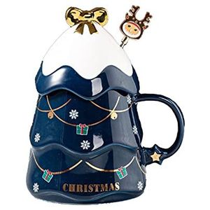 YT-KOKE Christmas Tree Ceramic Coffee Mug Merry Christmas Coffee Cup Snowflake Holiday Decorative New Year Holiday Gifts for Family Friends or Daily Use (Blue)