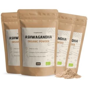 Cupplement 240 gram Ashwagandha Poeder 3+1 zak gratis - Biologisch - Gratis Scoops - Geen Capsules, Gummies of KSM66 - Supplement - Superfood - Ashwaganda