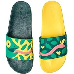 Dedoles Slides & Slippers voor Dames, Heren & Kinderen Zwembad Sandalen Grappige Boeken Koffie Feest Pizza Vos Beer Lama Wolken Schoeisel Cadeau, kleur: Multi, motief: Kameleon op jacht, grootte: 37
