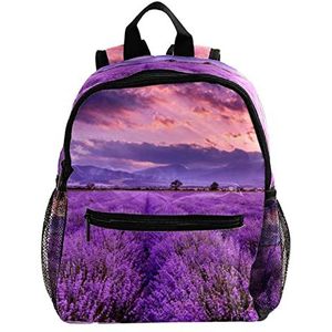 Lavendel Veld Leuke Mode Mini Rugzak Pack Bag, Meerkleurig, 25.4x10x30 CM/10x4x12 in, Rugzak Rugzakken