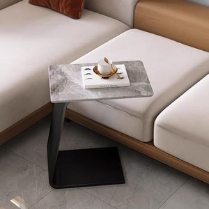 JESSICA Y C-tafel eindtafel, C-vormige tafel voor bed, rotsplaat marmeren textuur moderne eenvoud L-vormige bijzettafel met stalen frame voor woonkamer, slaapkamer (kleur: grijs, maat: H55 cm)