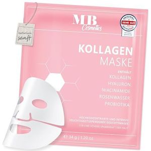 MB Cosmetics collageen masker met hyaluron, niacinamiden en probiotica - Hydratiserend gezichtsmasker van hydrogel voor zichtbare rimpelvermindering. Ultra-sterk geconcentreerd met 52.000 ppm, 1 stuk