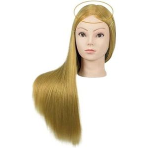 Blonde mannequin met hoge temperatuur vezelhaar, trainingshoofd for vlechtkapsel, mannequinpop, trainingshoofdstandaard for haarverzorging(02YK-27)