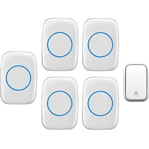 Deurbel, Draadloze deurbelset 5 ontvangers 1 drukknop 60 bellen waterdicht 150 m LED 2 kleuren(White)