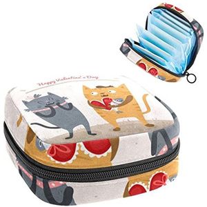 Periode Pouch Draagbare Tampon Opbergtas,Tampon Houder voor Portemonnee Vrouwelijke Product Organizer,Gelukkige Valentijnsdag Kat Lover Paar, Meerkleurig, 4.7x6.6x6.6 in/12x17x17 cm