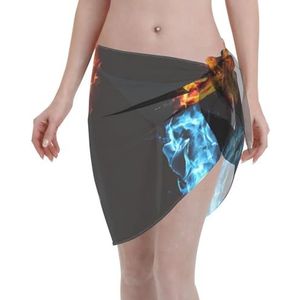Vrouwen Korte Sarongs Strand Wrap Badpak Coverups voor Vrouwen Ice and Fire Boksen Zwart, Zwart, one size